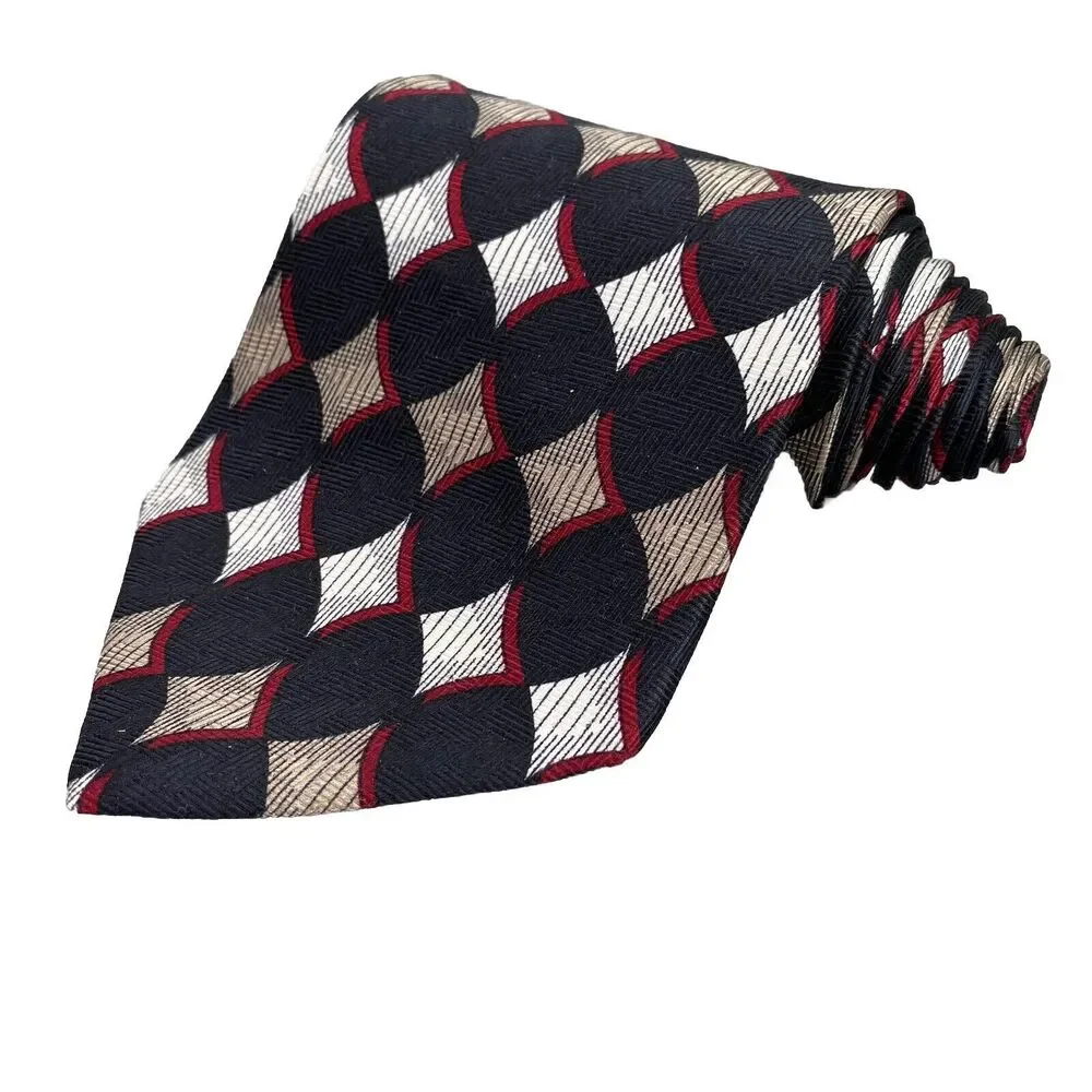 Vintage Givenchy Monsieur‎ Tie 100% Silk Mens Black Red Geometric Italian Fabric